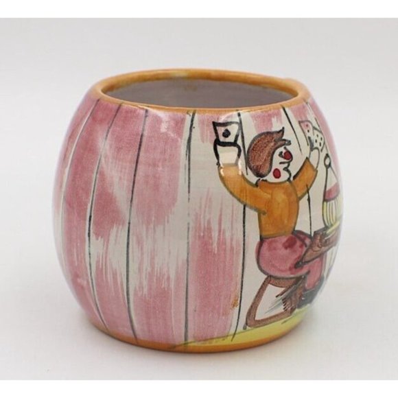 Barrel Mug Card Playing Pair 16oz Hand Painted Ceramic Pottery Italy Made 70's - Picture 5 of 8